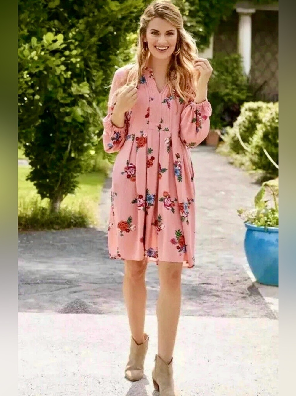 •Matilda Jane L Pink Floral Crepe Dress! EUC!